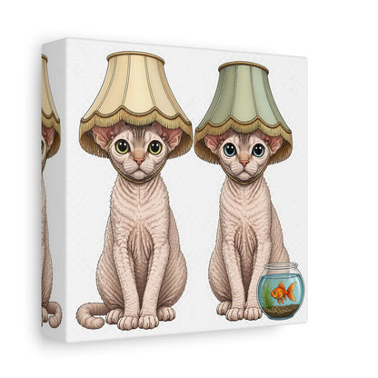 Side Mockup 2. Funny Devon Rex Cats shown as canvas print