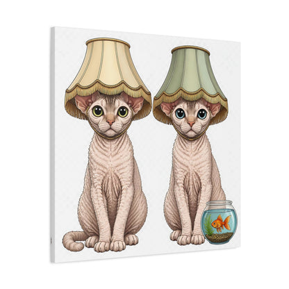 Side Mockup 3. Funny Devon Rex Cats shown as canvas print