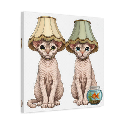 Side Mockup 5. Funny Devon Rex Cats shown as canvas print