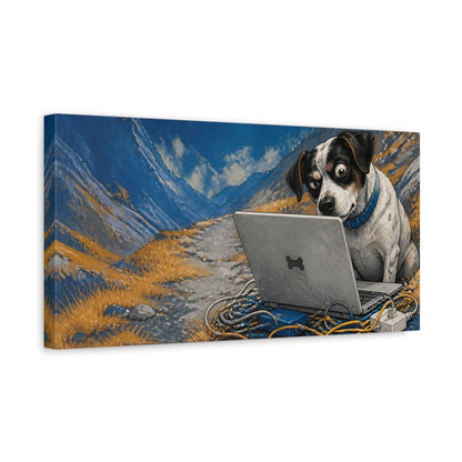 Side Mockup 3. Funny Dog With Laptop shown as canvas print