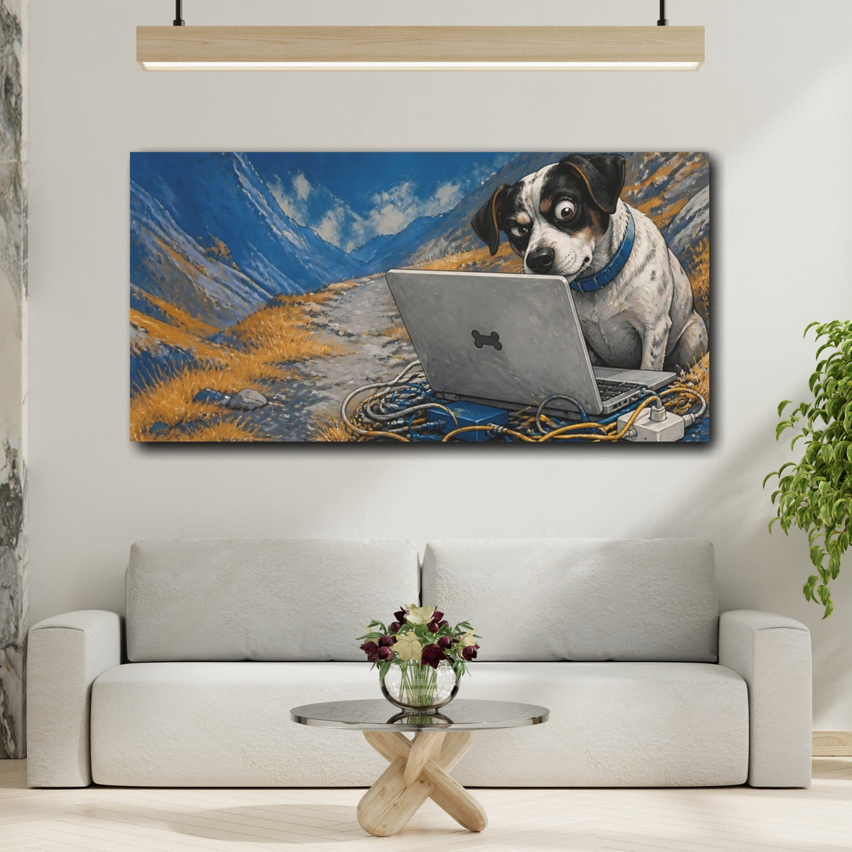 Mockup 2. Funny Dog With Laptop shown as canvas print