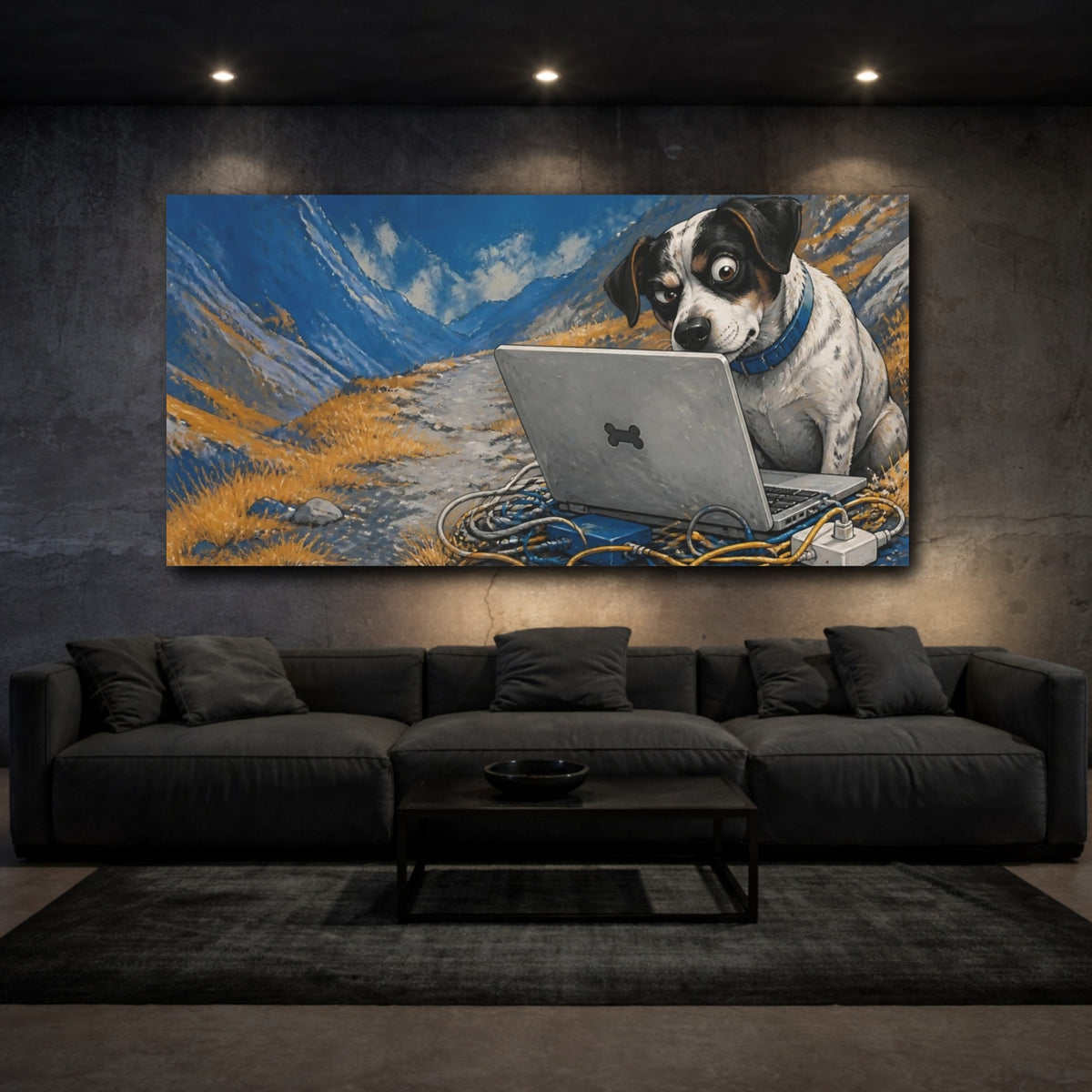 Mockup 3. Funny Dog With Laptop shown as canvas print
