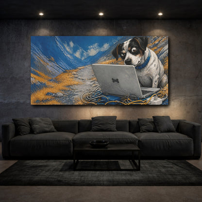 Mockup 3. Funny Dog With Laptop shown as canvas print