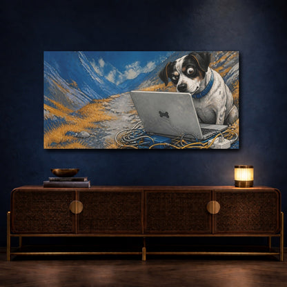 Mockup 4. Funny Dog With Laptop shown as canvas print