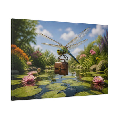 Side Mockup 1. Funny Dragonfly Briefcase shown as canvas print