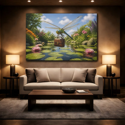 Mockup 2. Funny Dragonfly Briefcase shown as canvas print