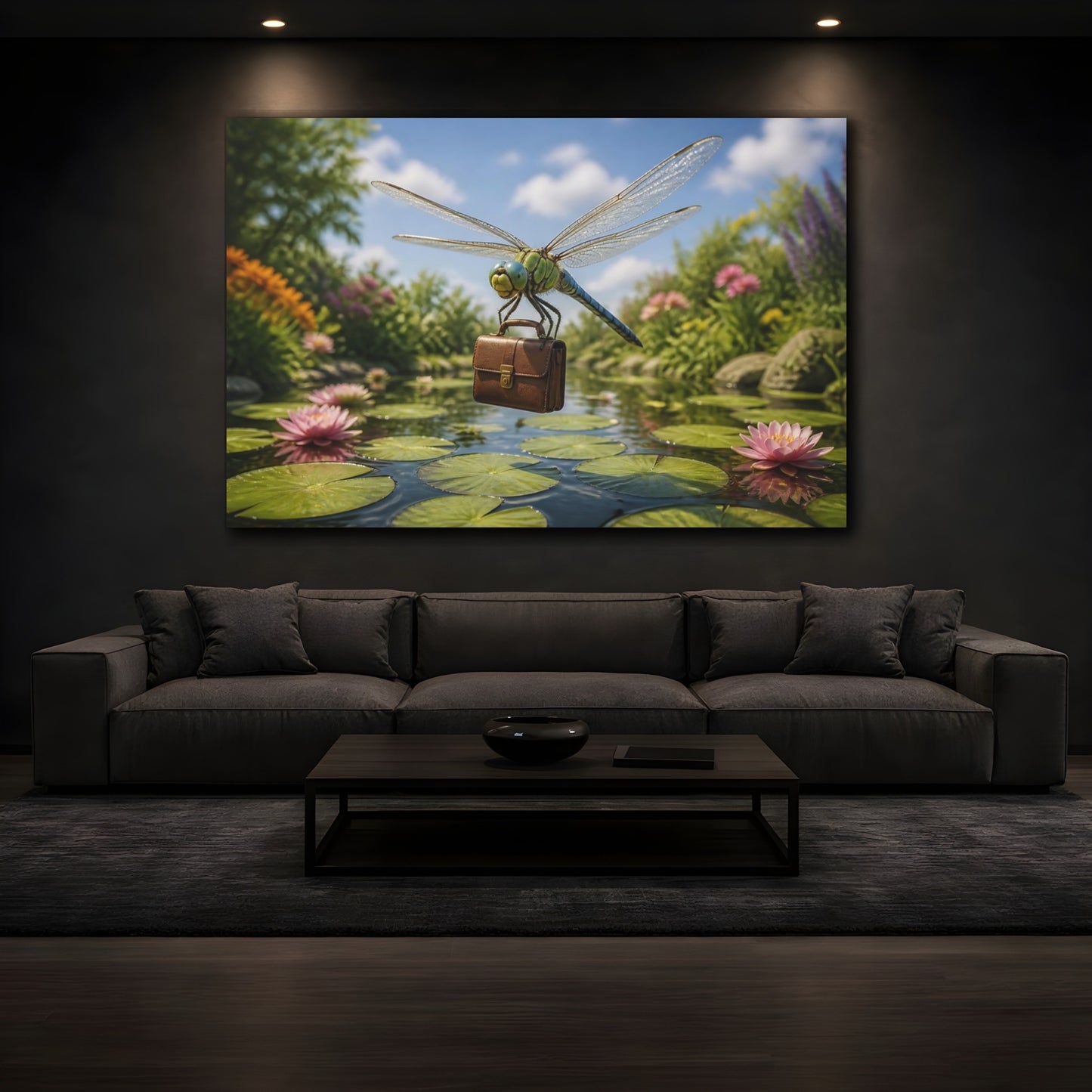 Mockup 3. Funny Dragonfly Briefcase shown as canvas print