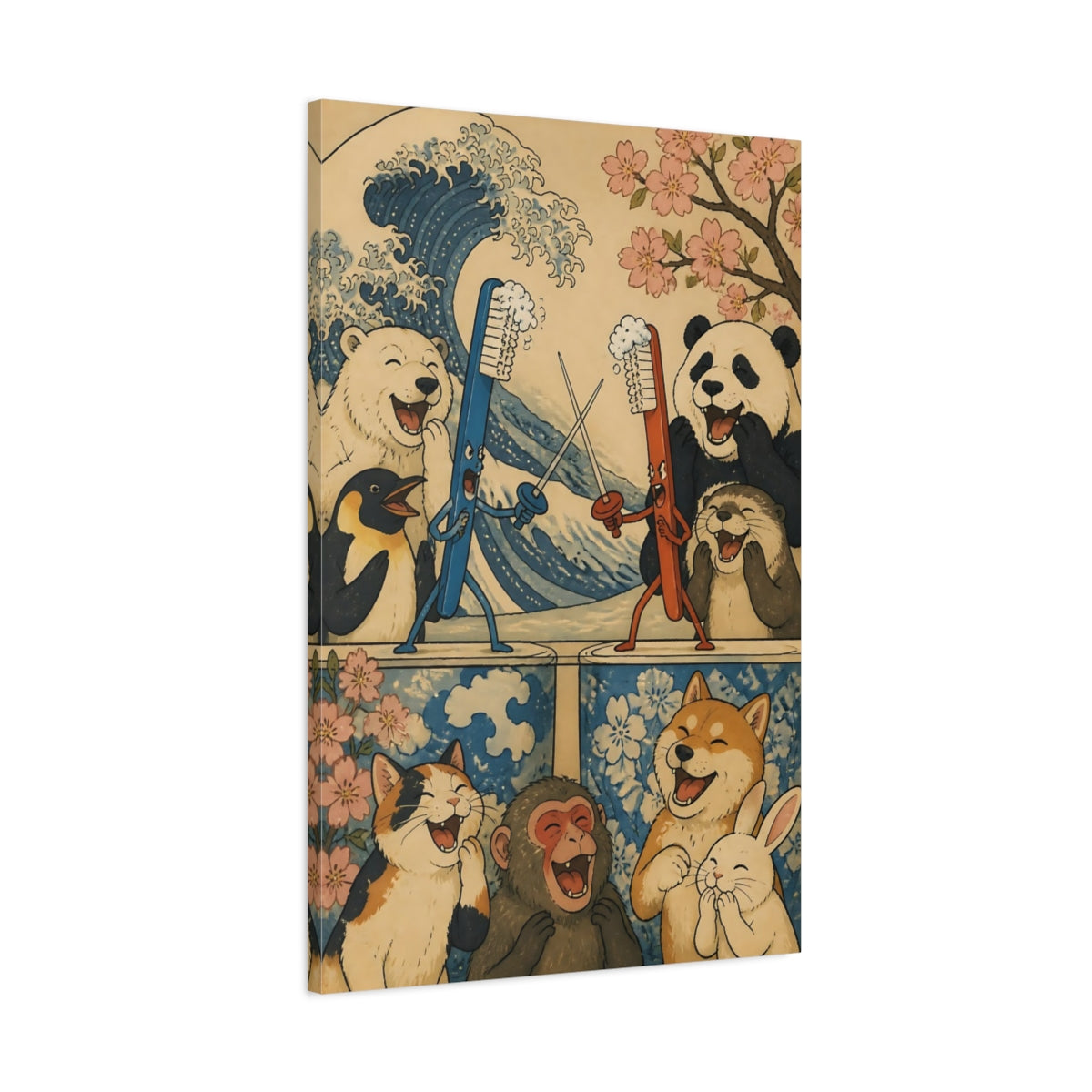 Main Mockup. Funny Dueling Toothbrushes shown as canvas print