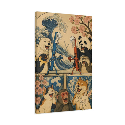 Side Mockup 2. Funny Dueling Toothbrushes shown as canvas print