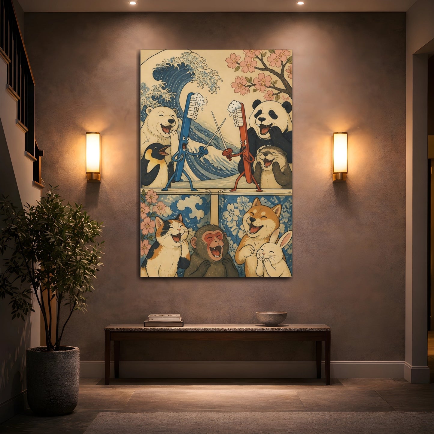 Mockup 2. Funny Dueling Toothbrushes shown as canvas print