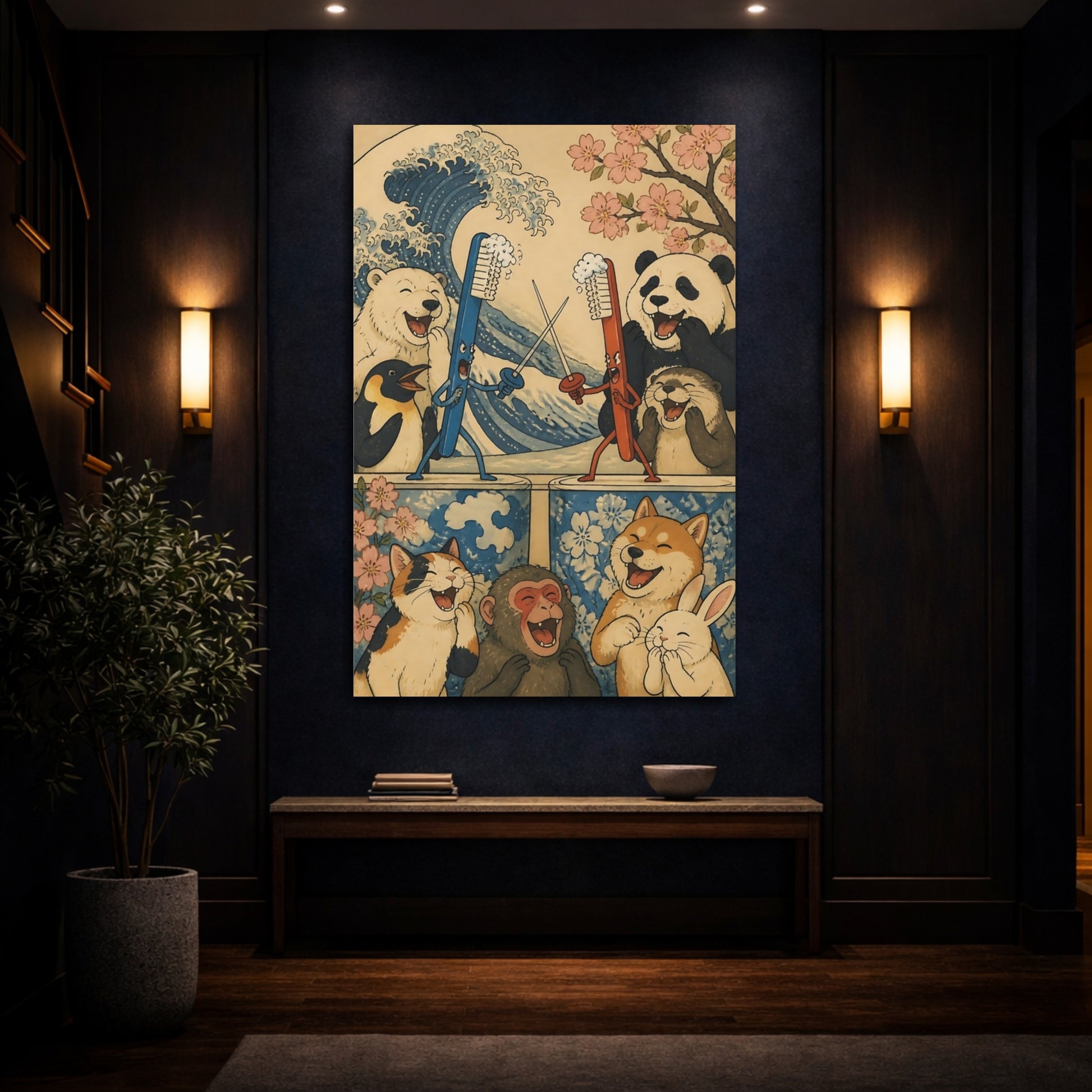 Mockup 4. Funny Dueling Toothbrushes shown as canvas print