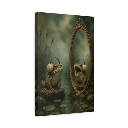 Side Mockup 4. Funny Frog With Earmuffs shown as canvas print