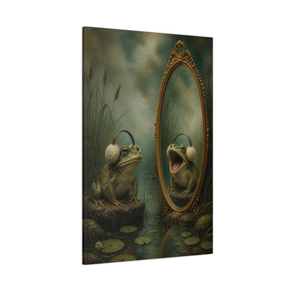 Side Mockup 1. Funny Frog With Earmuffs shown as canvas print