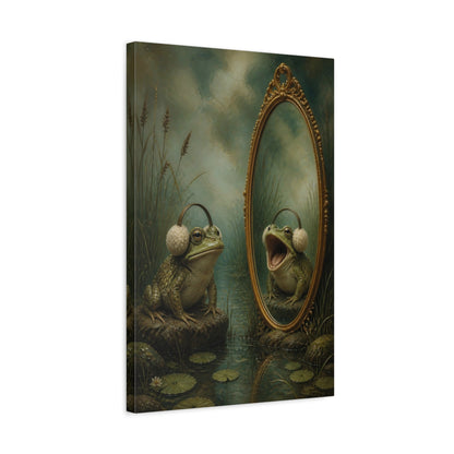 Side Mockup 3. Funny Frog With Earmuffs shown as canvas print