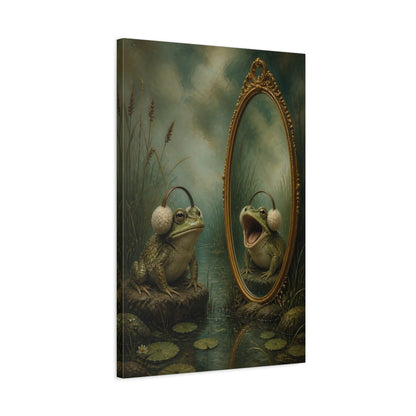 Side Mockup 2. Funny Frog With Earmuffs shown as canvas print