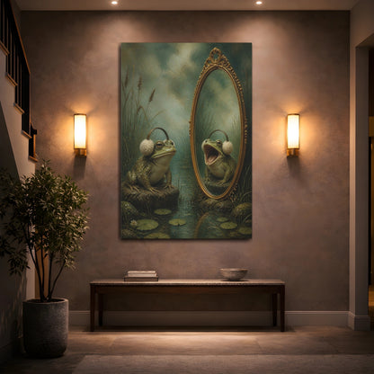 Mockup 2. Funny Frog With Earmuffs shown as canvas print