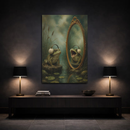 Mockup 3. Funny Frog With Earmuffs shown as canvas print