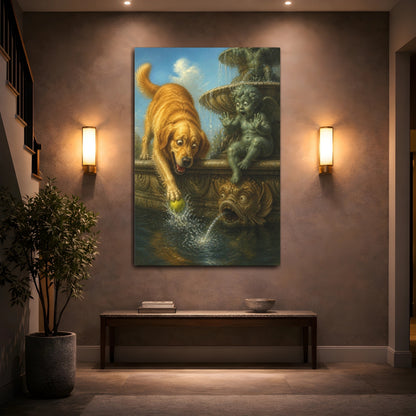Mockup 2. Funny Golden Retriever Rescue shown as canvas print