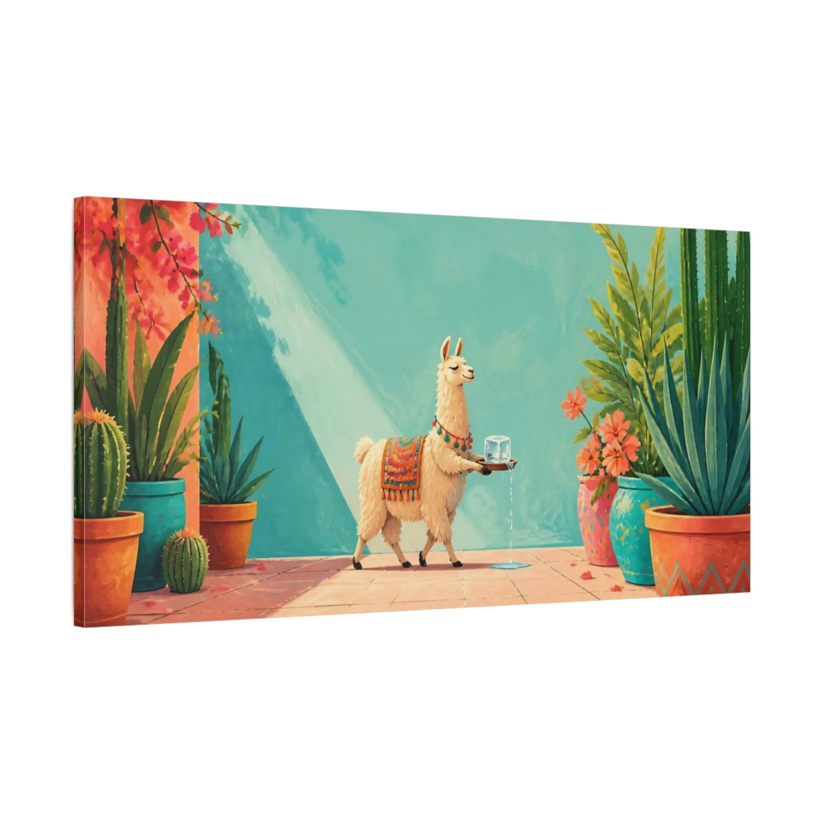 Main Mockup. Funny Llama With Ice shown as canvas print