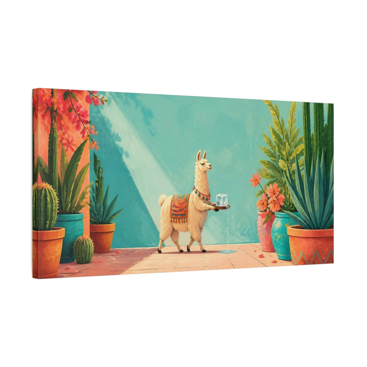 Side Mockup 1. Funny Llama With Ice shown as canvas print