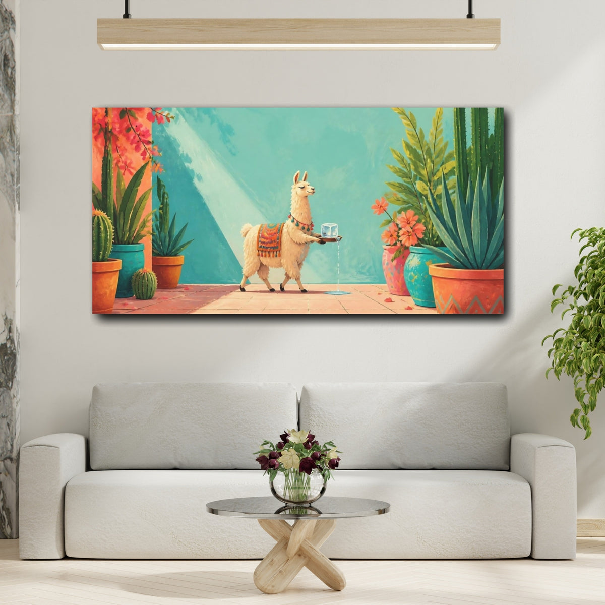 Mockup 2. Funny Llama With Ice shown as canvas print