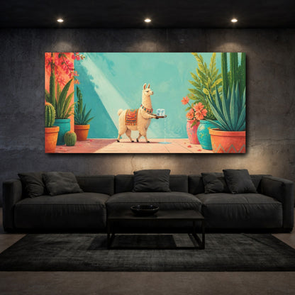 Mockup 3. Funny Llama With Ice shown as canvas print
