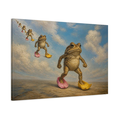 Main Mockup. Funny Marching Toads shown as canvas print