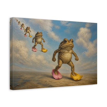 Side Mockup 4. Funny Marching Toads shown as canvas print