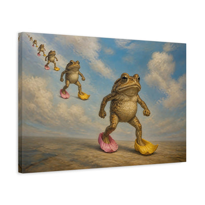 Side Mockup 3. Funny Marching Toads shown as canvas print