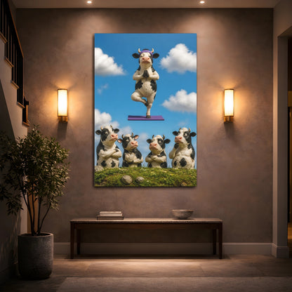 Mockup 2. Funny Meditating Cow shown as canvas print