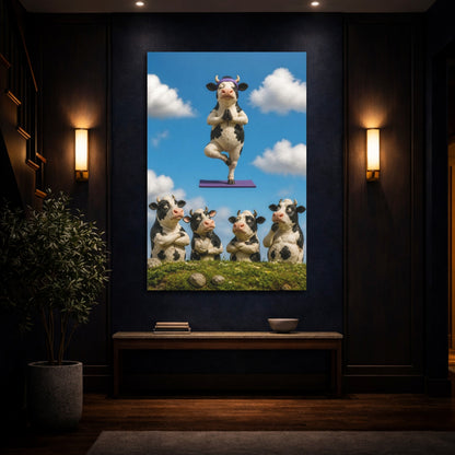 Mockup 4. Funny Meditating Cow shown as canvas print