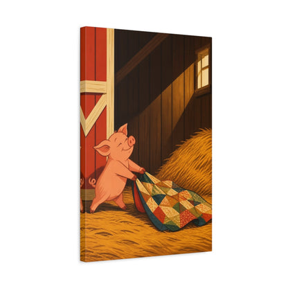 Side Mockup 3. Funny Pig With Quilt shown as canvas print
