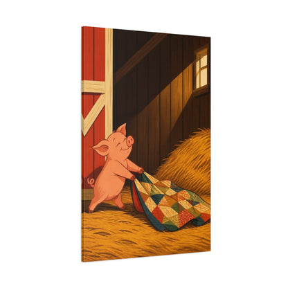 Side Mockup 1. Funny Pig With Quilt shown as canvas print