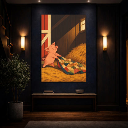 Mockup 4. Funny Pig With Quilt shown as canvas print