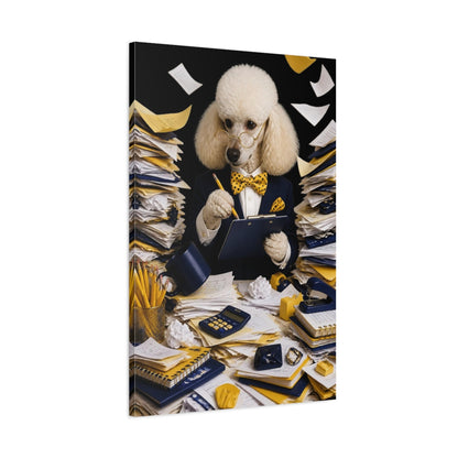 Main Mockup. Funny Poodle Auditor shown as canvas print