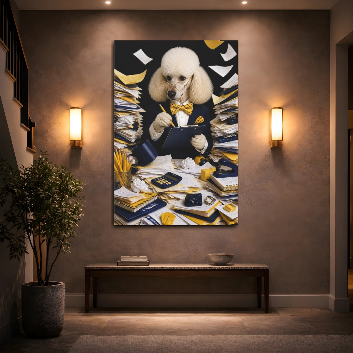 Mockup 2. Funny Poodle Auditor shown as canvas print