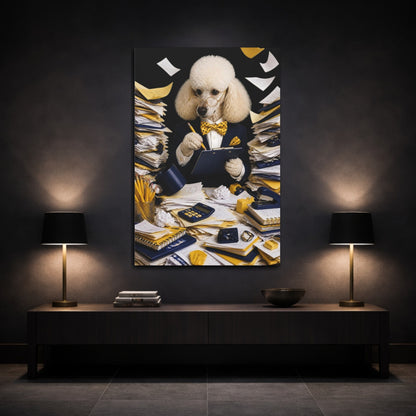 Mockup 3. Funny Poodle Auditor shown as canvas print