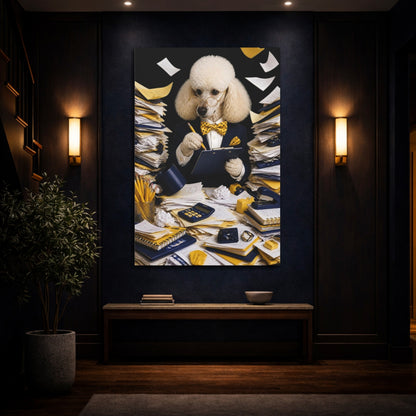 Mockup 4. Funny Poodle Auditor shown as canvas print