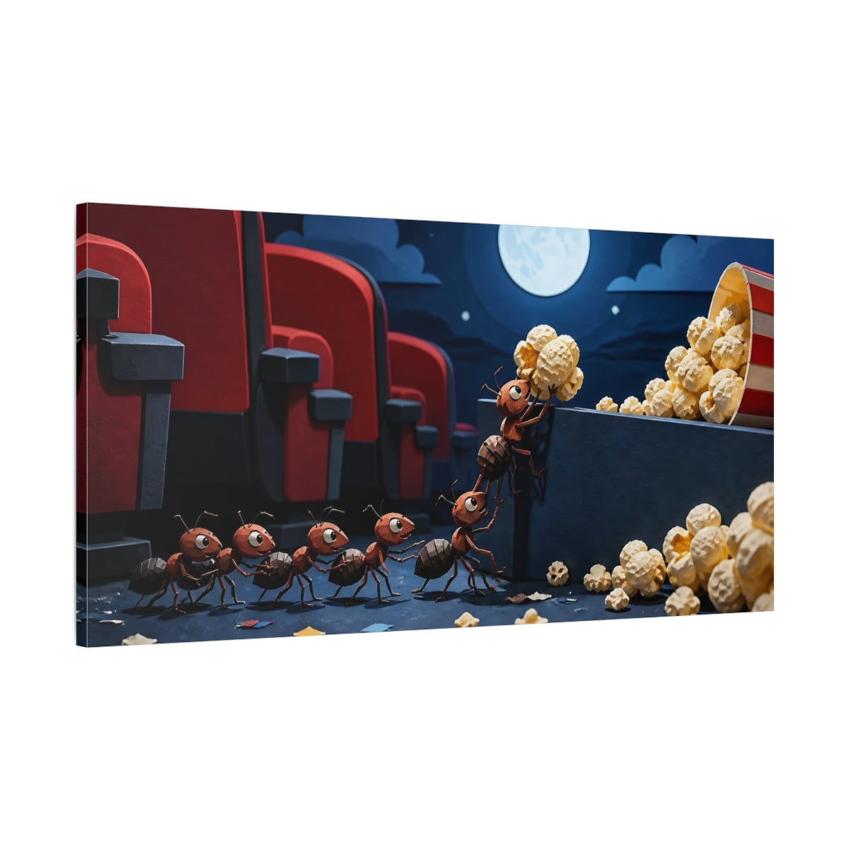 Main Mockup. Funny Popcorn Ant Rescue shown as canvas print