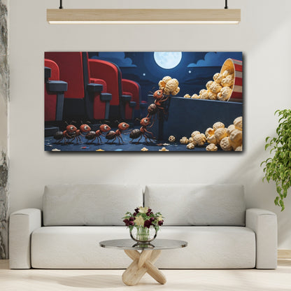 Mockup 2. Funny Popcorn Ant Rescue shown as canvas print