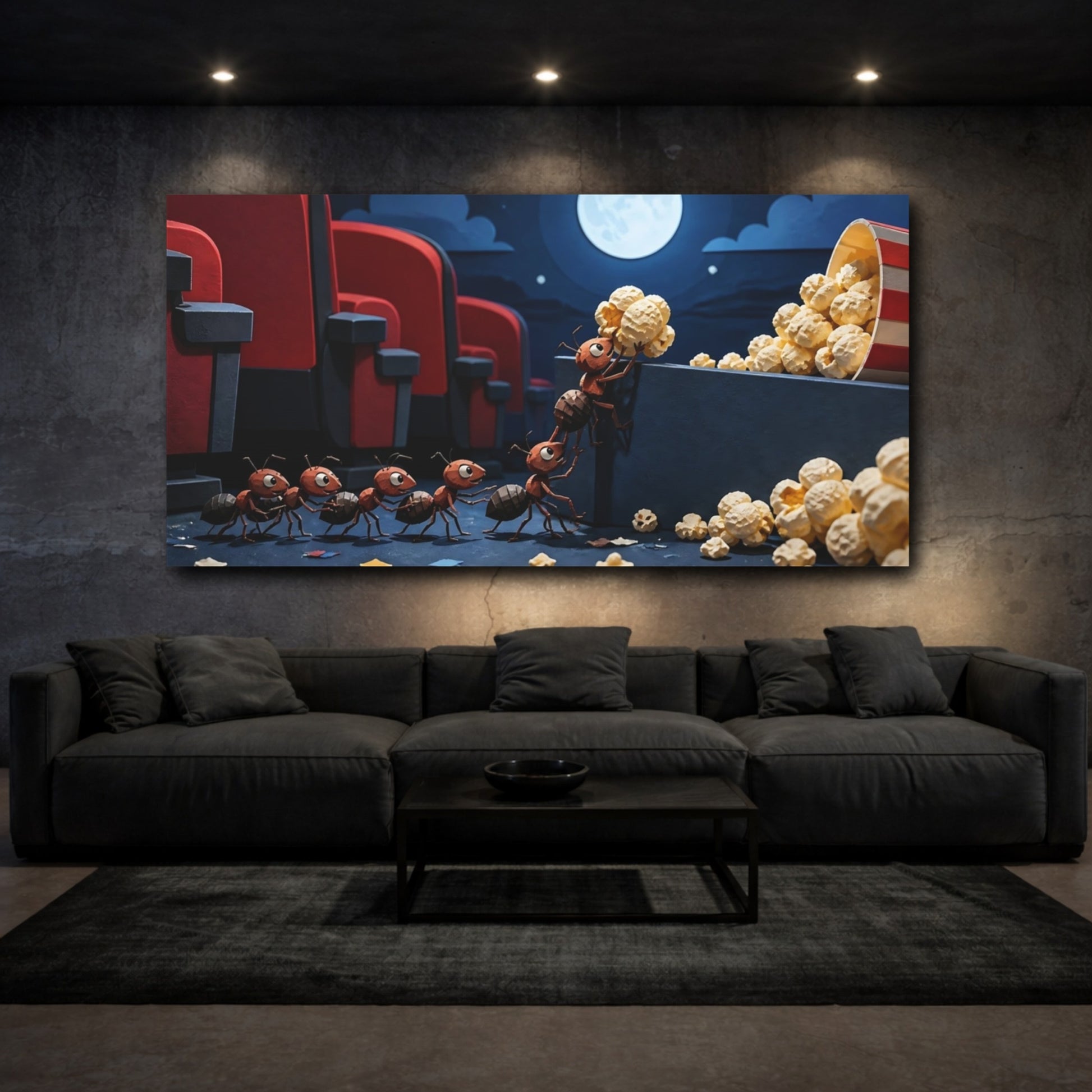 Mockup 3. Funny Popcorn Ant Rescue shown as canvas print