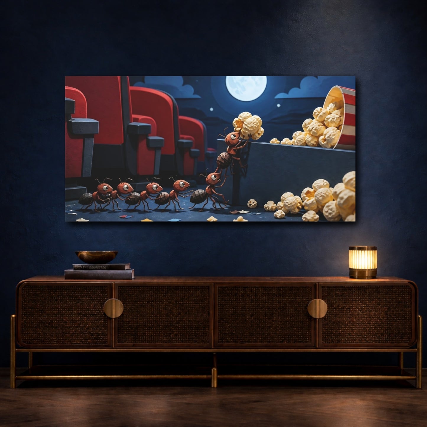 Mockup 4. Funny Popcorn Ant Rescue shown as canvas print