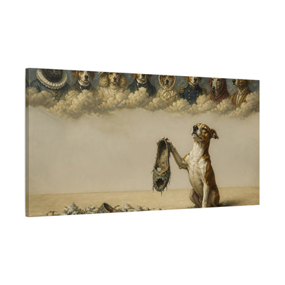 Main Mockup. Funny Proud Dog With Slipper shown as canvas print