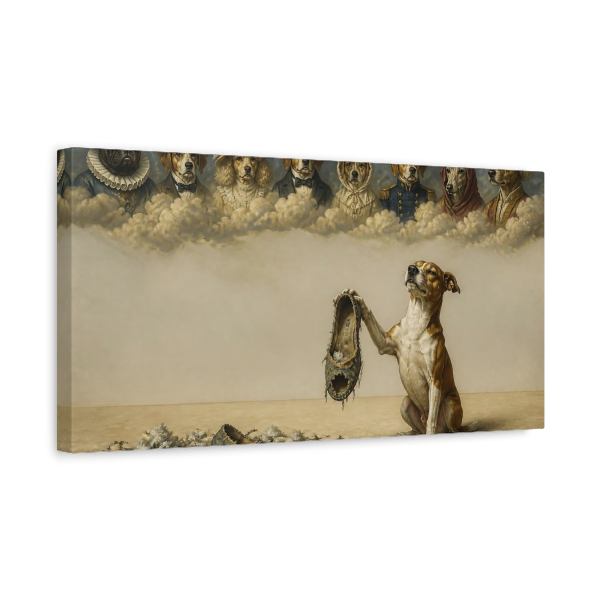 Side Mockup 3. Funny Proud Dog With Slipper shown as canvas print