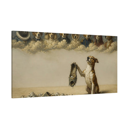 Side Mockup 2. Funny Proud Dog With Slipper shown as canvas print