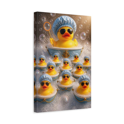 Side Mockup 4. Funny Rubber Duck Fleet shown as canvas print
