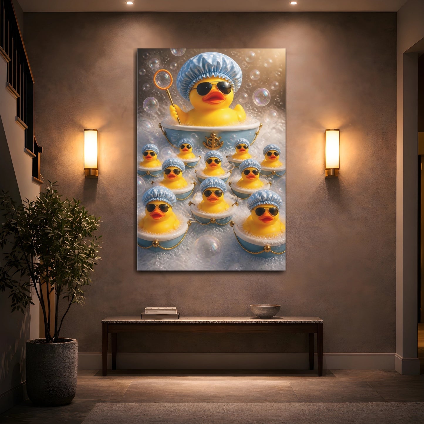 Mockup 2. Funny Rubber Duck Fleet shown as canvas print