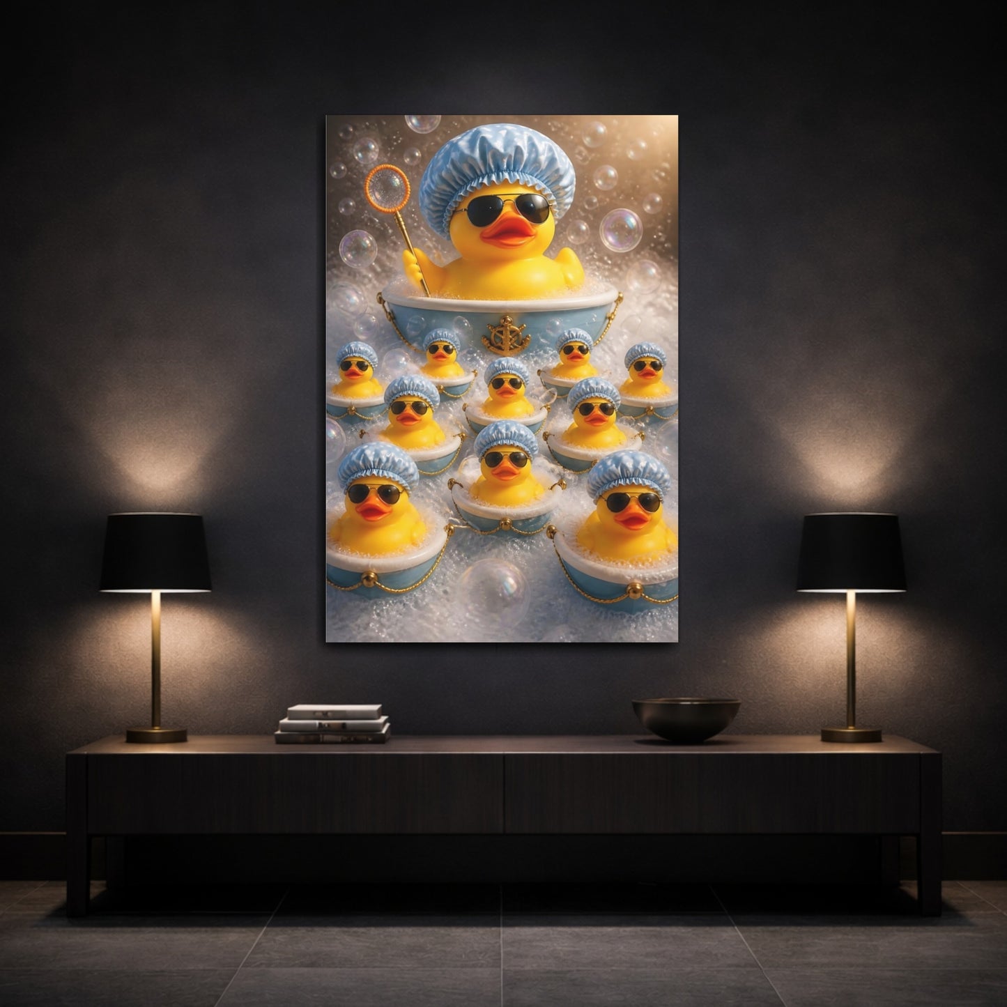 Mockup 3. Funny Rubber Duck Fleet shown as canvas print