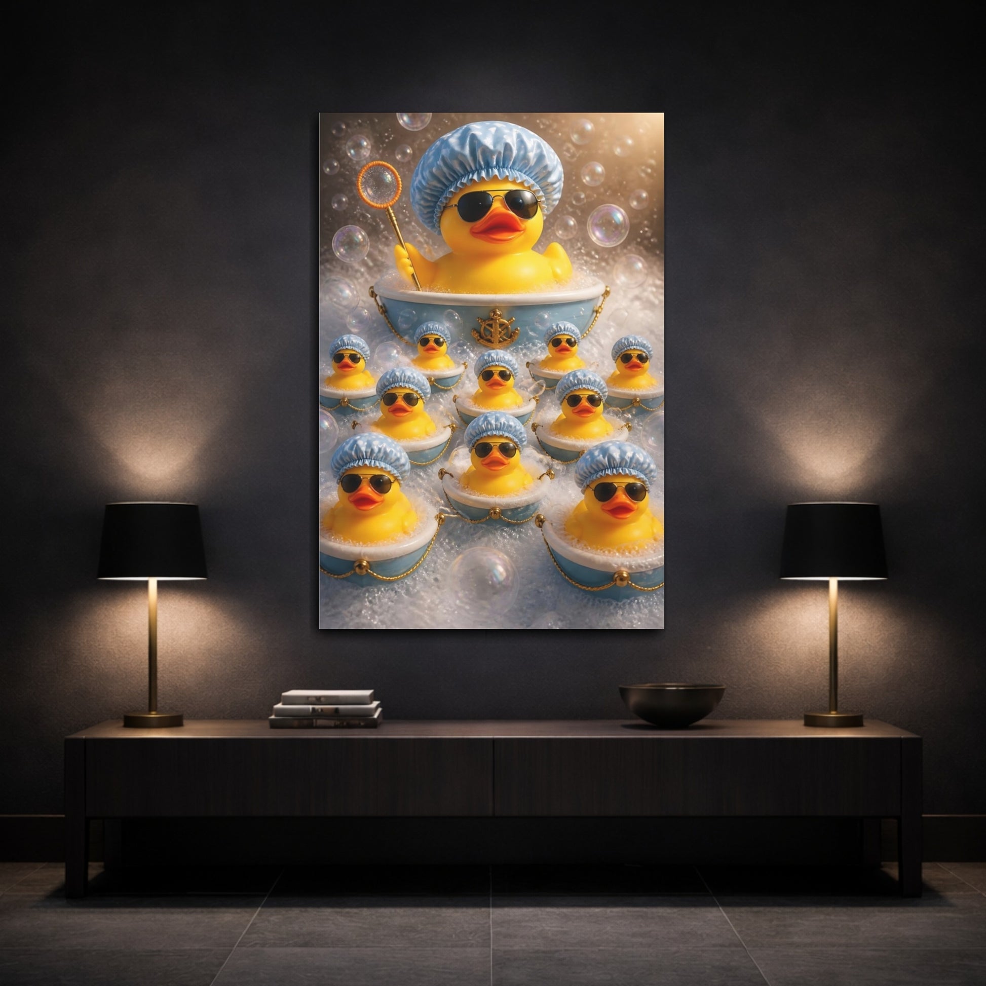 Mockup 3. Funny Rubber Duck Fleet shown as canvas print