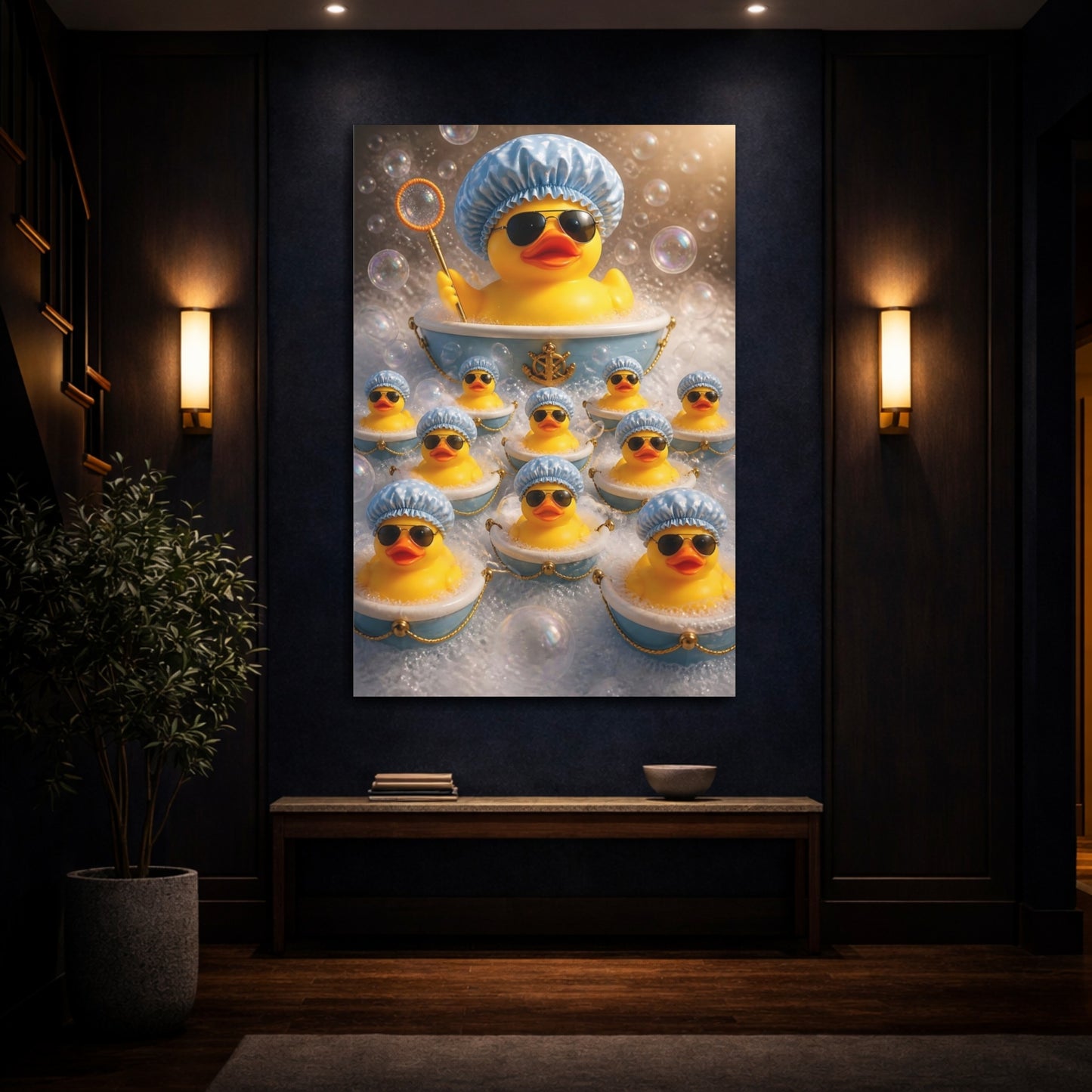 Mockup 4. Funny Rubber Duck Fleet shown as canvas print